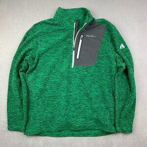 Eddie Bauer First Ascent Mens Sweater Large Green Fleece Cloud Layer Pro 1/4 Zip